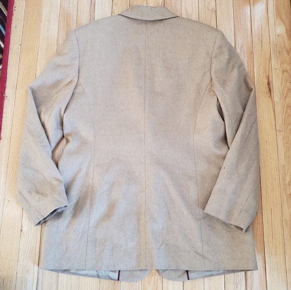 Talbots Womens Pure Camel Hair Blazer 14 FLAWS Tan Vintage 2 Button Long - Picture 6 of 14